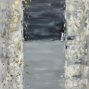 Echoes Of Structure: Gold-dusted Decay Across Monumental Gray Planes — Christian Noiret, Contemporary Abstract Painting