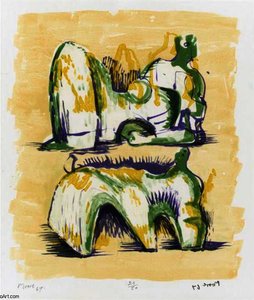 Two Reclining Figures In Yellow And Green — Henry Moore