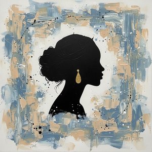 Ethereal Silhouette Amidst Textured Azure Depths And A Gilded Cosmic Halo — Christian Noiret