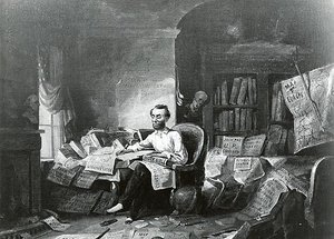 Abraham Lincoln Writing The Emancipation Proclamation, (painting) — David Gilmour Blythe