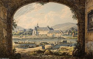 Hospital Cues. Hand-colored Aquatint Engraving — Karl Bodmer