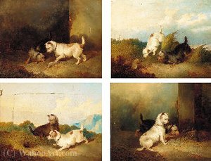 Terriers With A Rabbit; Terriers At A Rabbit Hole; Terriers With A Rat; And Terriers With A Caged Rat — Paul Jones