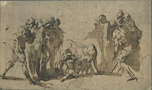Romulus And Remus Suckled By The Wolf, Under The Gaze Of Many Figures — Salvator Rosa