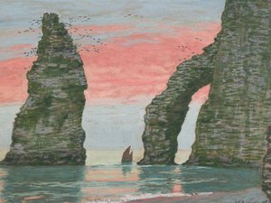 The Étretat Needle, Red Sky — Jean Francis Auburtin