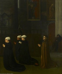 Interior Of A Church With Kneeling Figures — Alphonse Legros, Romantic Religious Painting