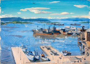 Oslo Harbour With Minesweepers — Stephen Bone