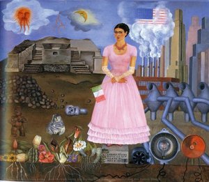 Selbstporträt Am Grenzlinien Zwischen Mexiko Und Den Vereinigten Staaten — Frida Kahlo