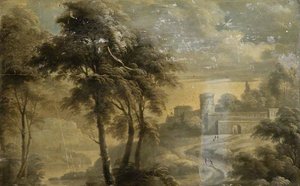Fortified Building with Trees and Figures