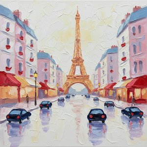 Ethereal Morning in Paris: A Luminous Impasto Study of Golden Symmetry
