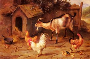 Fowl Chicks And Goats By A Dog Kennel — Edgar Hunt