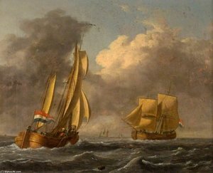 Dutch Galliots Off The Coast — John Wilson Carmichael, Academic Realism