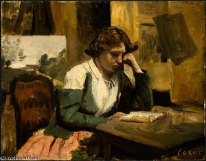 Young Girl Reading — Jean-baptiste-camille Corot, Romantic Landscape Painting