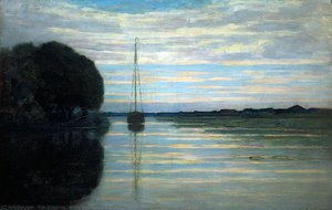 River View With A Boat Sun — Piët Mondrian, Impressionism