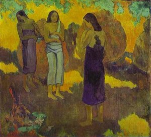 Three Tahitian Women Against A Yellow Background — Eugène Henri Paul Gauguin, Post-impressionism