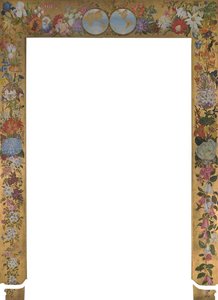 Marco Decorativo De Puerta Con Una Imagen Del Globo Terráqueo Rodeado Por Un Arreglo Floral Ilustrado Sobre Un Fondo Dorado — Marianne North, Retorno Al Barroco