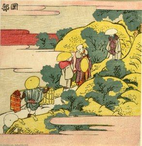 Men Traveling The Utsu No Ya Pass — Katsushika Hokusai, Impressionistic Landscape
