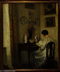 An Interior with a Girl Reading at a Desk