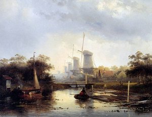 Summerlandscape With Mills Sun — Charles Henri Joseph Leickert