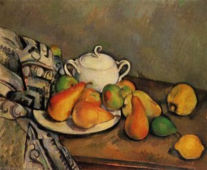 Sugarbowl, Pears And Tablecloth — Paul Cézanne, Post-impressionism
