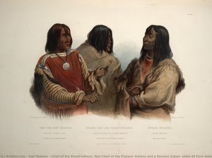 Chief Of The Blood Indians, War Chief Of The Piekann Indians And A Koutani Indian, Plate 46 From Volume 2 Of 'travels In The Interior Of North America' — Karl Bodmer