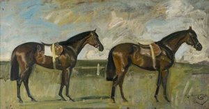 Studies Of A Bay Racehorse In A Landscape — Sir Alfred James Munnings
