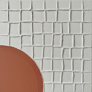 Monolithic Earth: A Sculptural Study Of Terracotta Arcs And Textured White Grids — David Moreau, Plaster & Texture Art