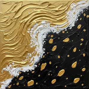 Gilded Celestial Ribbons Cascading Through A Turbulent Sea Of Obsidian Shadows — David Moreau, Plaster & Texture Art