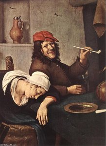 The Drinker (detail) — Jan Havickszoon Steen, Baroque