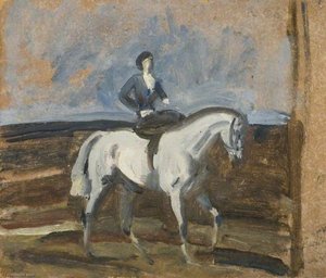 Lady Munnings On A Grey Hunter — Sir Alfred James Munnings, Impressionistic Landscape