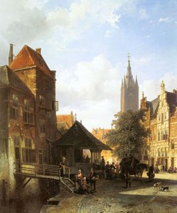 Springer Cornelis Figures In A Street In Delft — Cornelis Springer