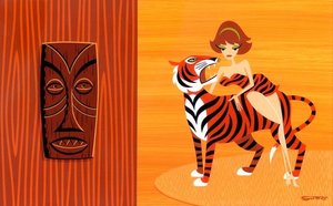 Pinup With Tiger And Spirit Mask — Josh Agle (shag)