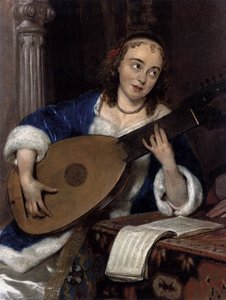 Mujer tocando el tiorba y un caballero (detalle)