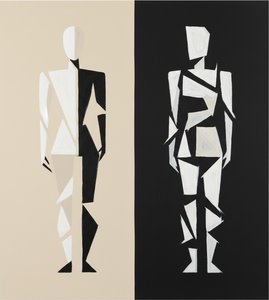 Fragmented Duality: A Monumental Study Of Geometric Symmetry And Fractured Human Form — Laurent Fabre, Neo-abstract Art (modern Abstract Compositions)