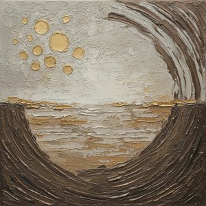 Golden Orbs Drifting Above An Umber Horizon — David Moreau