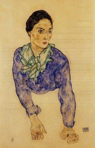 Portrait Des Frauen Mit Blauem Und Grünem Schal — Egon Schiele, Expressionism