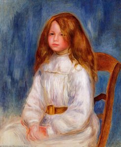 Seated Little Girl With A Blue Background — Pierre-auguste Renoir, Impressionism