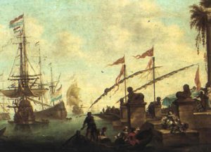 Capriccio Of A Mediterranean Harbour With Shipping — Adrien Manglard