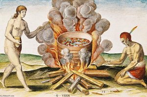 Cooking Food In A Terracotta Pot, From Admiranda Narratio... , Engraved By Gysbert Van Veen 88 Large