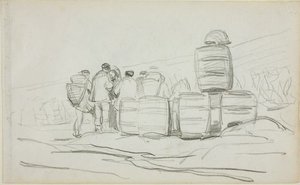 Study, A Group Of People With Barrels — Charles-françois Daubigny