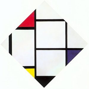 25 Lozenge Composition Con Rojo, Gris, Azul, Amarillo Y Negro — Piet Mondrian