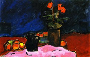 Still Life With Fruit, Jug And Red Cloth — Alexej Von Jawlensky, Expressionism