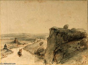 An Extensive Rocky Landscape With Sailing Boats On A River — Andreas Schelfhout, Romanticism