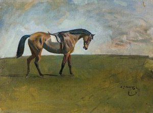 A Racehorse In A Landscape — Sir Alfred James Munnings, Impressionistic Landscape