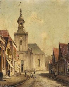 A View Of The Kerkstraat In Almelo — Cornelis Christiaan Dommelshuizen