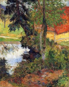 Red Roof By The Water — Eugène Henri Paul Gauguin, Post-impressionism