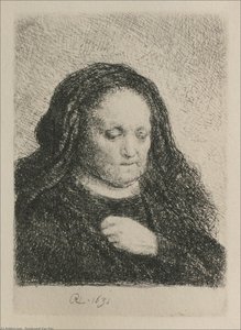 Rembrandt's Mother In A Black Dress, As Small Upright Print — Rembrandt Van Rijn, Baroque