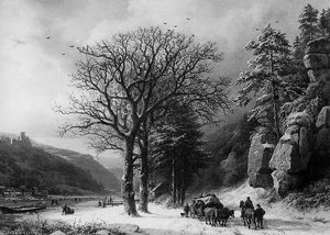 Winterlandscape At The Elbe Sun — Hendrik Barend Koekkoek