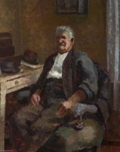 Cottage Interior With A Seated Man — Patricia Preece