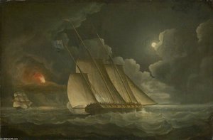 A Lugger Chased By A Revenue Or Naval Brig — Thomas Buttersworth