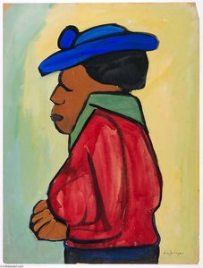 Woman In Blue Hat And Red Jacket In Profile — William H. Johnson, Harlem Renaissance